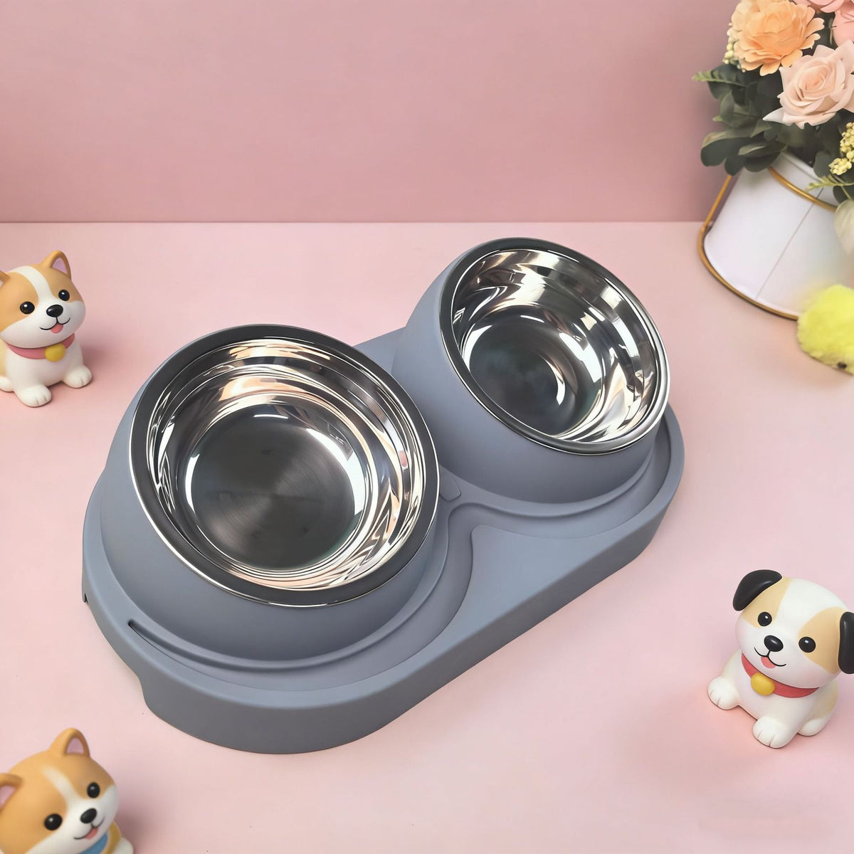Raised Double Pet Bowls with Non-Slip Base for Food and Water