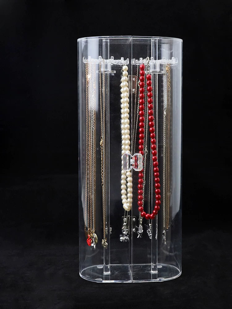 Acrylic Transparent Dustproof Necklace Display Stand with Door, Desktop Jewelry Organizer for Bracelets and Pendants