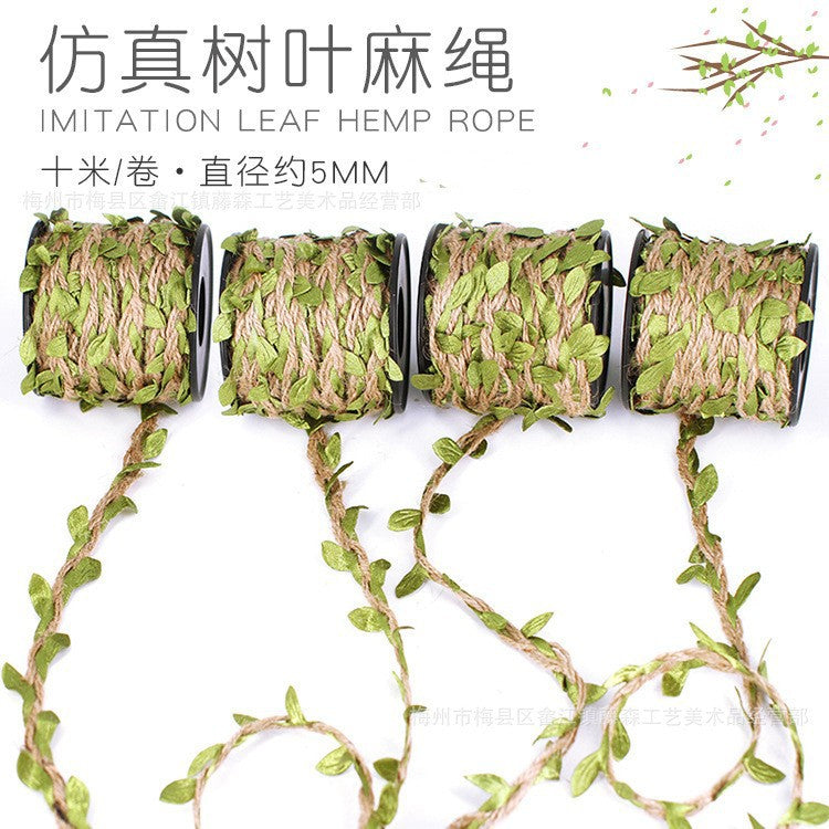 Green Leaf Jute Rope Woven Vine for DIY Crafts & Decorations