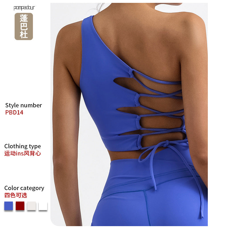 Women's Asymmetrical One-Shoulder Yoga Sports Bra with Built-in Pads