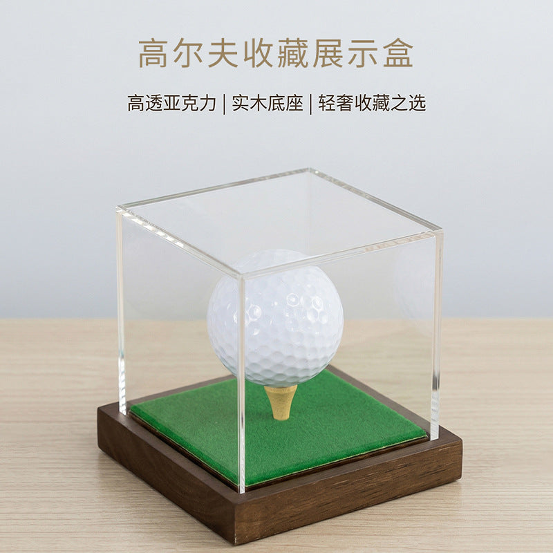 Golf Ball Acrylic Display Case with Wooden Base, Single Ball Dustproof Collector's Box