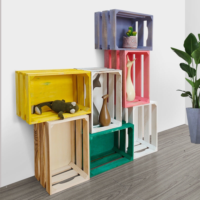 Vintage Wooden Storage Crate with Corner Protectors, Rectangular Display Box for Home Decor & Events