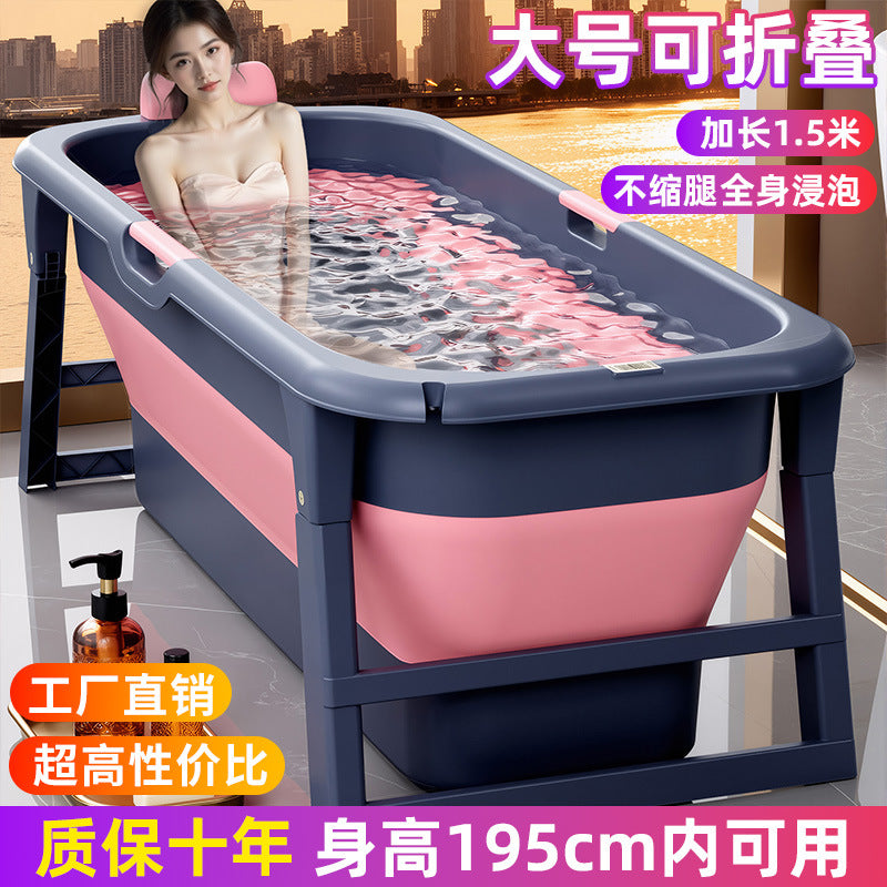 Foldable Adult Bathtub Portable Soaking Tub with Lid and Storage Rack for Full Body Bathing