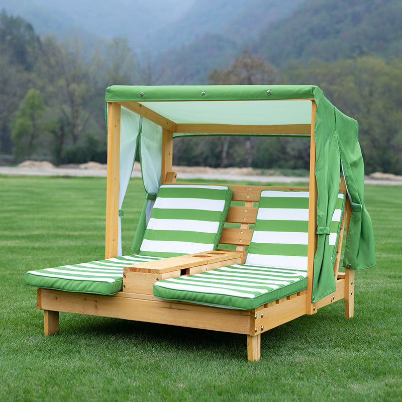 Kids Outdoor Beach Lounge Chair with Backrest and Canopy for Garden Patio