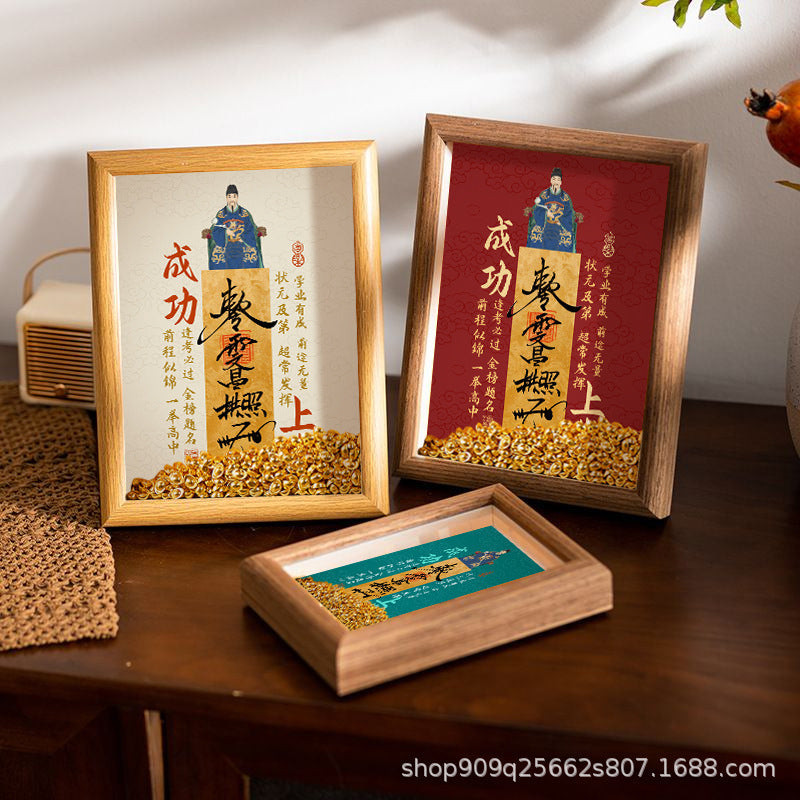 Good Luck Exam Success Photo Frame with Gold Ingots Desktop Decor