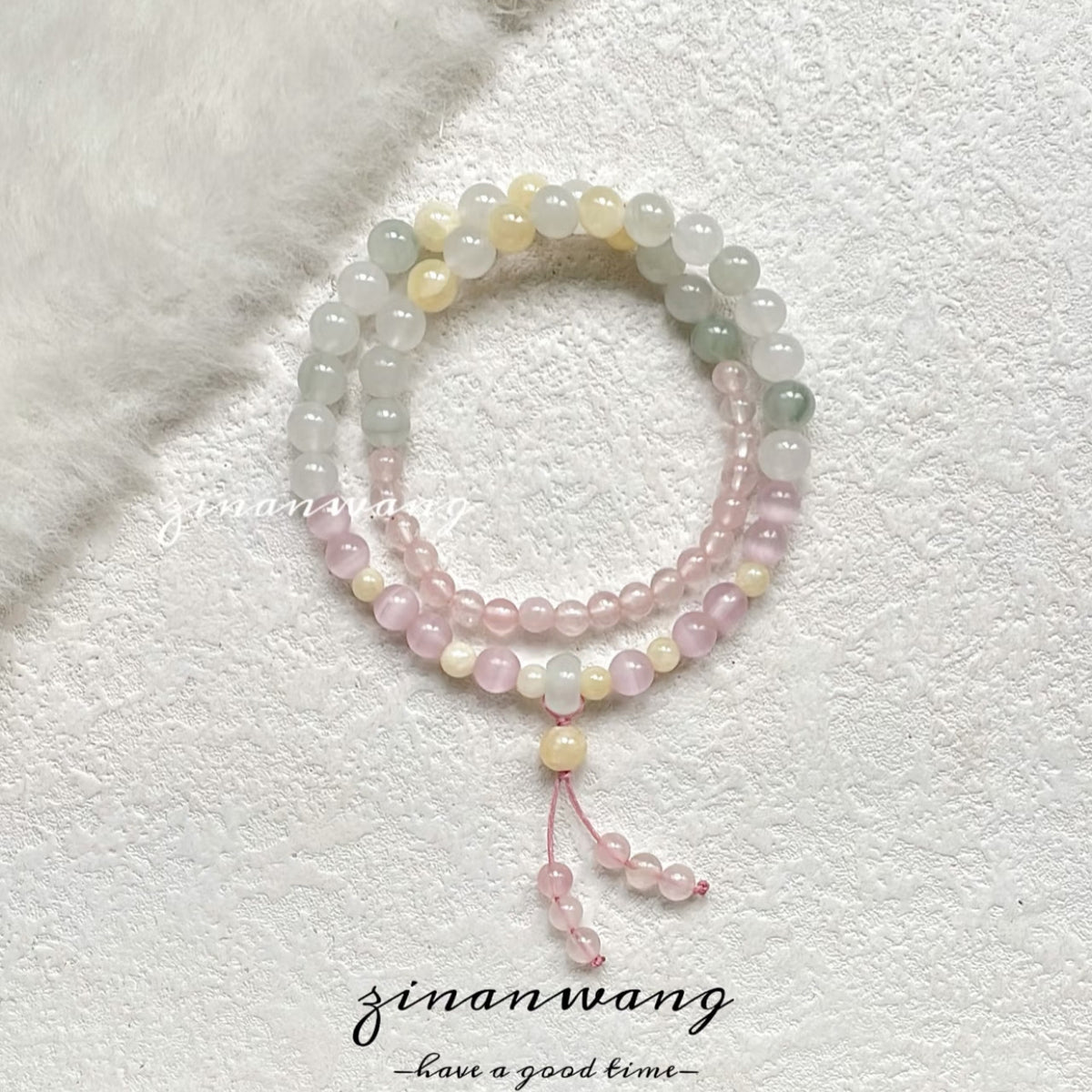 New Chinese Style Pink Cat Eye Stone Multi-Layer Bracelet with Retro Shell Beads