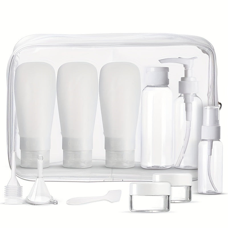 12-Piece Travel Refillable Bottle Set for Lotions, Sprays, and Creams with Dispensing Tools