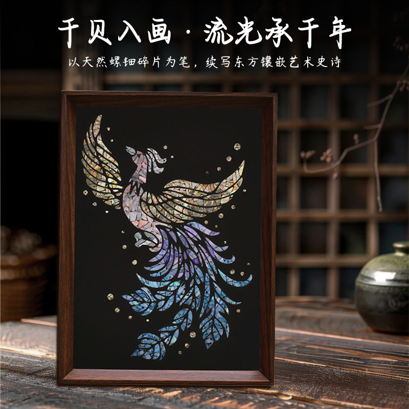 DIY Shell Inlay Picture Frame Kit with A4 Vintage Frame, Desktop Ornament for Home and Office, Creative Gift