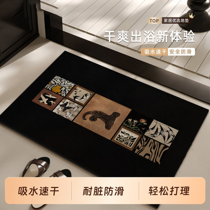Vintage Diatomaceous Earth Bathroom Mat Absorbent Non-Slip Quick Dry Floor Mat for Toilet Entryway