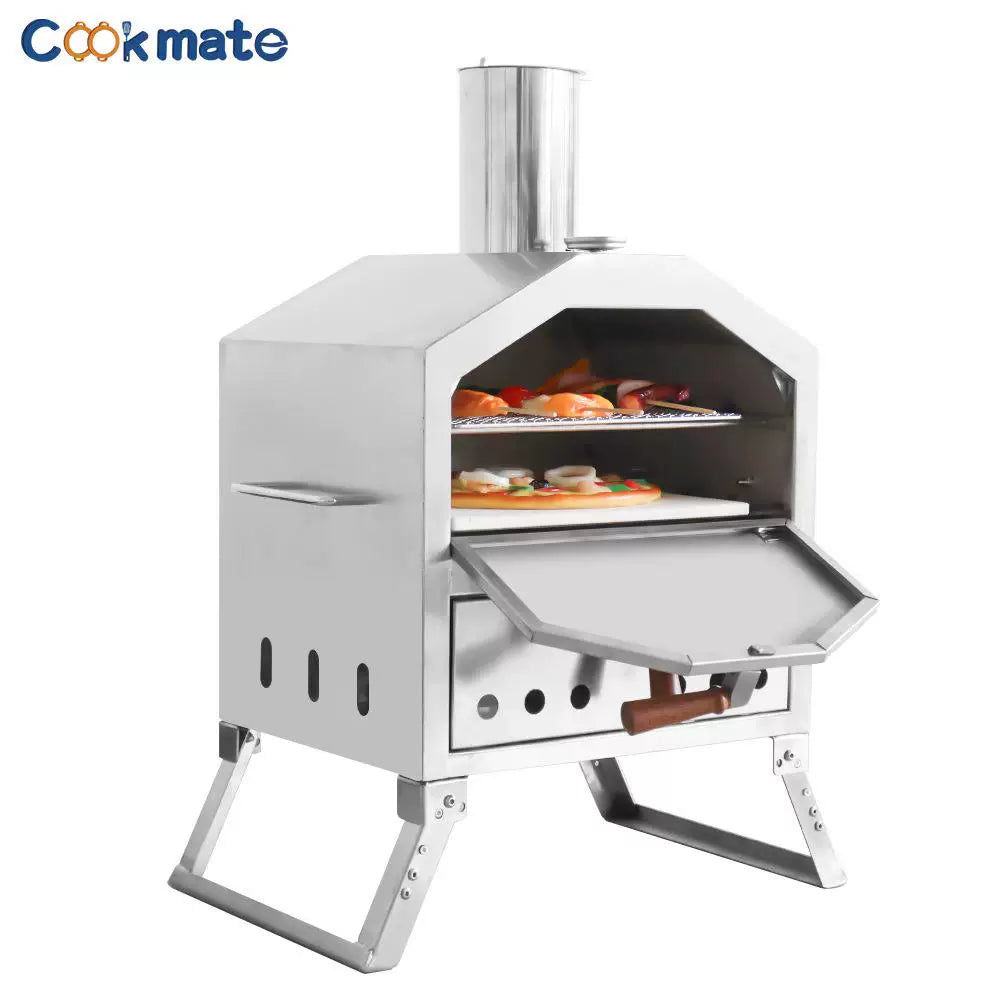 Outdoor Stainless Steel Wood-Fired Pizza Oven and BBQ Grill