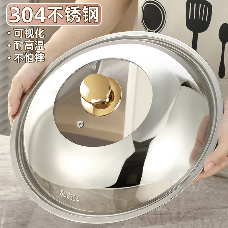 304 Stainless Steel Universal Pot Lid with Heat-Resistant Glass for Wok and Frying Pans