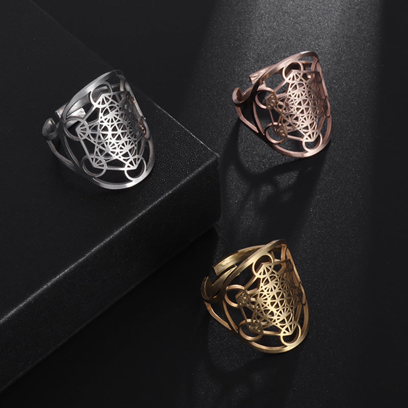 Irish Celtic Knot Hollow Geometric Stainless Steel Open Ring Hexagram Star Finger Ring