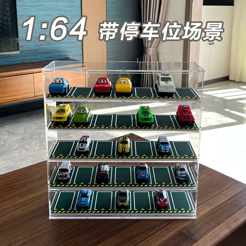 Acrylic Toy Car Display Case with Parking Slot Base for Model Cars