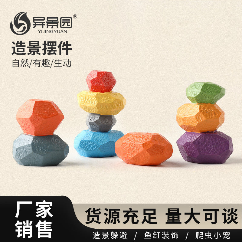 Aquarium Decorative Colorful Stacked Stone Hideaway Ornament for Fish Tank Landscaping