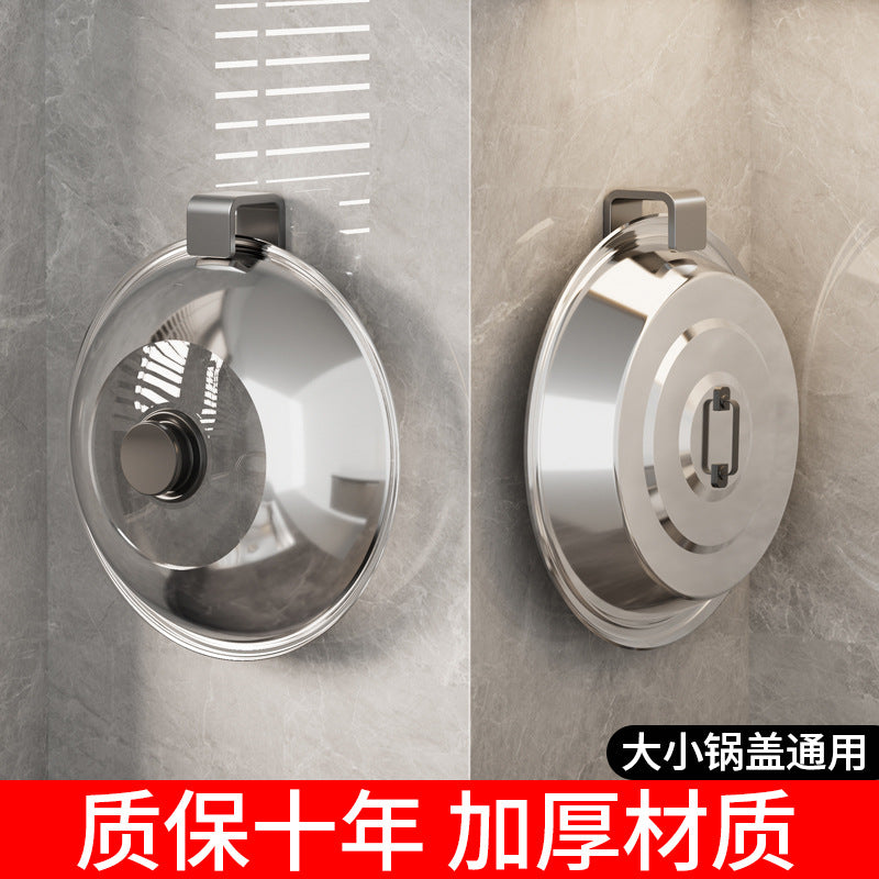 Wall-Mounted Punch-Free Pot Lid Holder Kitchen Organizer with Hooks for Cutting Boards