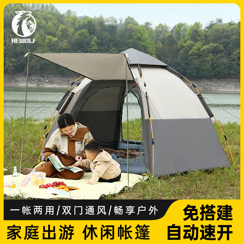 Automatic Pop-Up Camping Tent for 5-8 People, Waterproof Hexagonal Outdoor Shelter with Mosquito Net