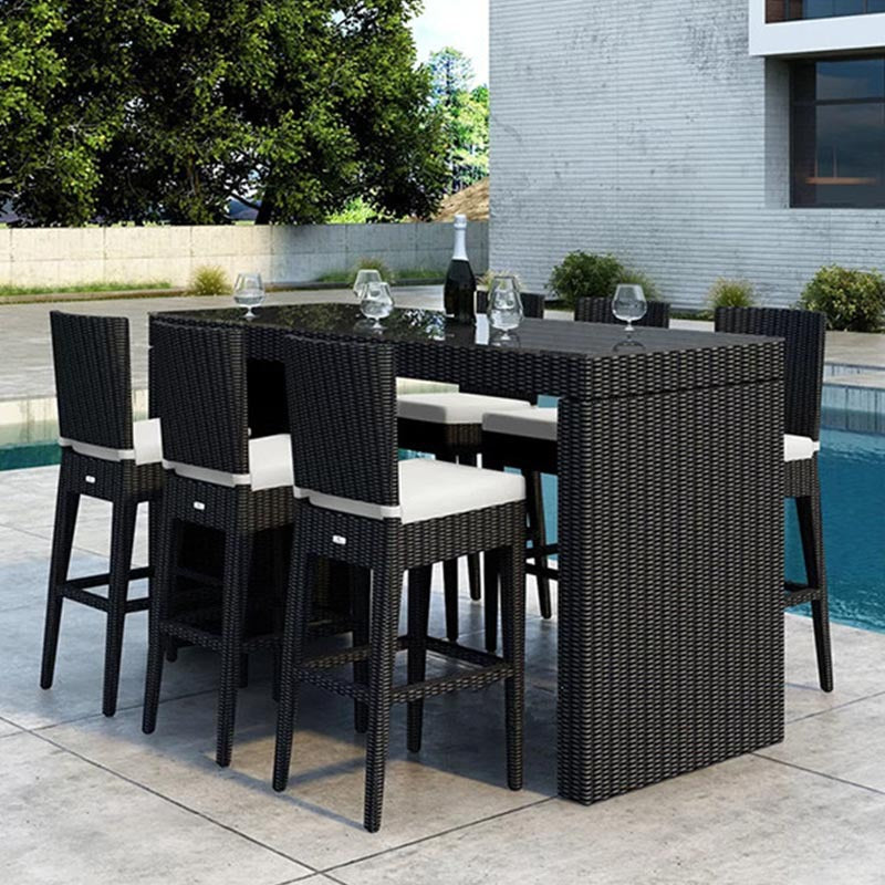 Outdoor Rattan Bar Table and Chairs Set for Patio, Balcony, Cafe, and Courtyard