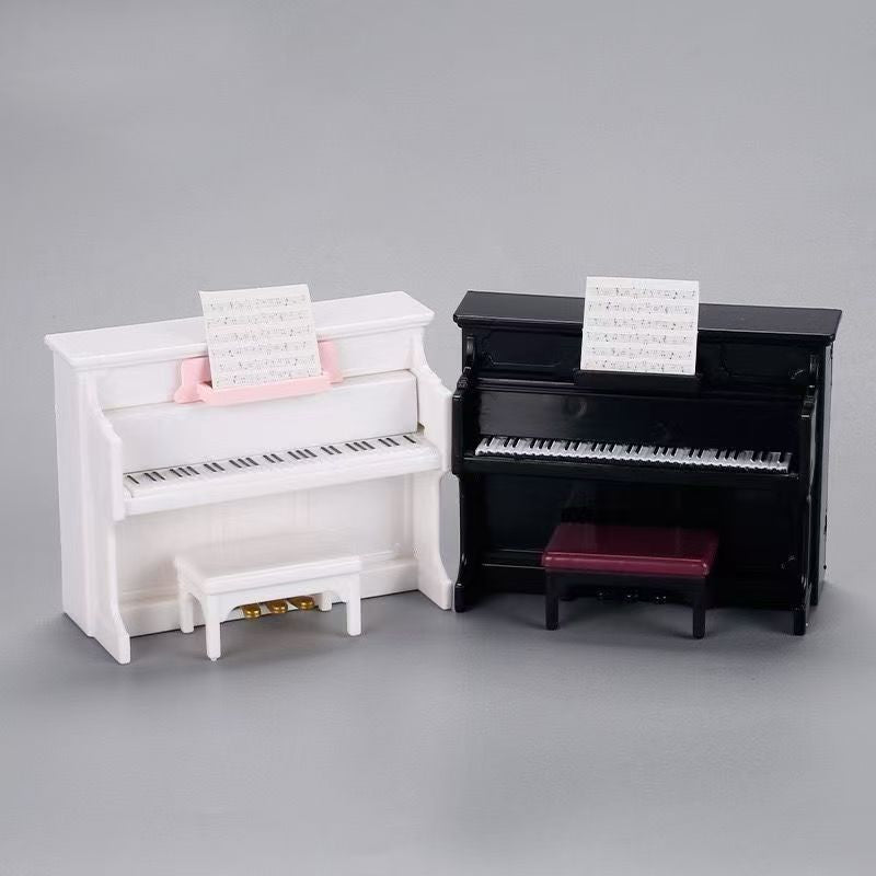 Miniature Dollhouse Piano and Chair Set for Girls, Desktop Ornament and Photography Prop