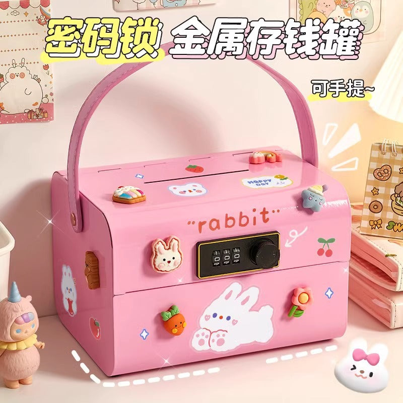 Kids' Password Piggy Bank with Handle, Stainless Steel Money Saving Box for Boys and Girls