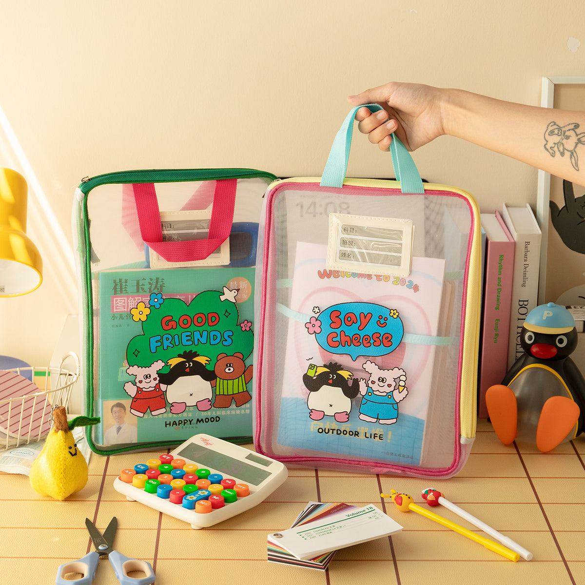 Transparent L-Shaped Zipper File Bag with Handle, Large Capacity Document Organizer for School Subjects