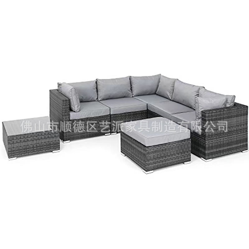 Outdoor Rattan Corner Sofa Set for Patio Garden Villa Hotel Lounge