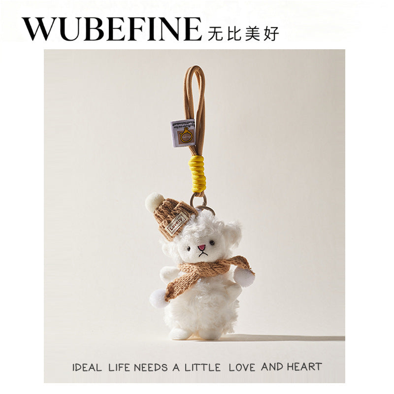 Cute Crocheted Sheep Keychain Plush Doll Backpack Charm for Couples