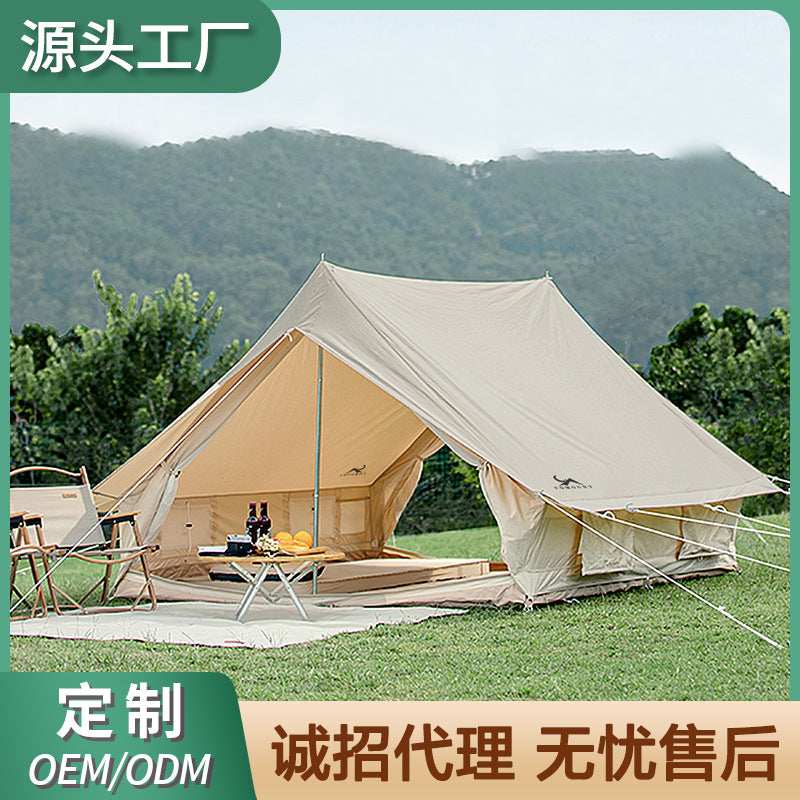 Outdoor Cotton Canvas Bell Tent for Camping and Family Outings, Waterproof Sunshade Cabin Tent for Winter