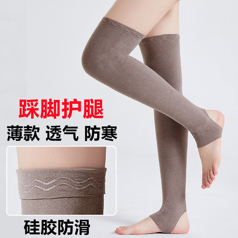 Unisex Thin Thermal Leg Warmers with Foot Stirrups for Knee and Calf Protection