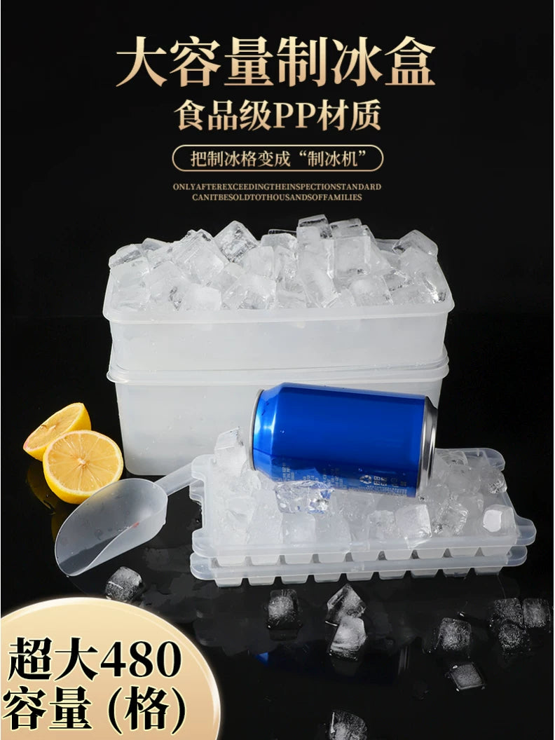 Clear Silicone Ice Cube Tray with Storage Box and Scoop, Stackable Ice Maker for Home Freezer