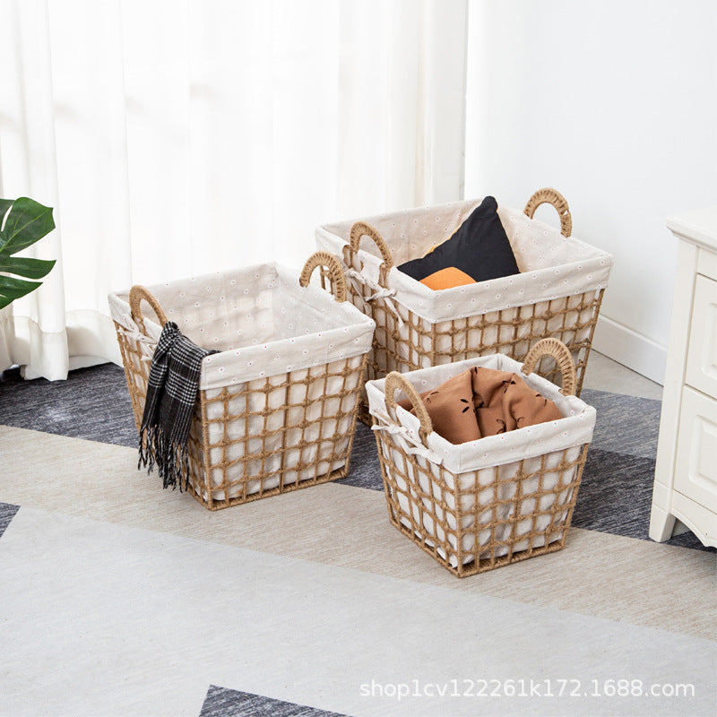 Laundry Hamper Woven Imitation Rattan Storage Basket for Home Bedroom Bathroom Toys Clothes
