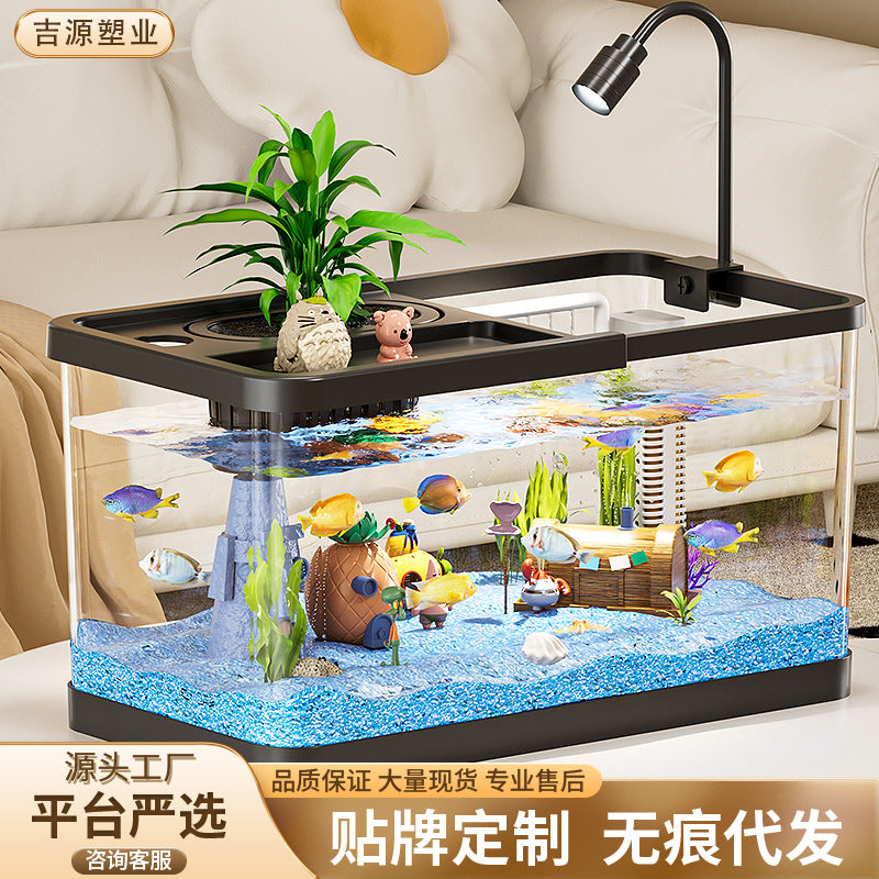 Aquarium Fish Tank with Integrated Filter and Oxygenator for Home Desktop