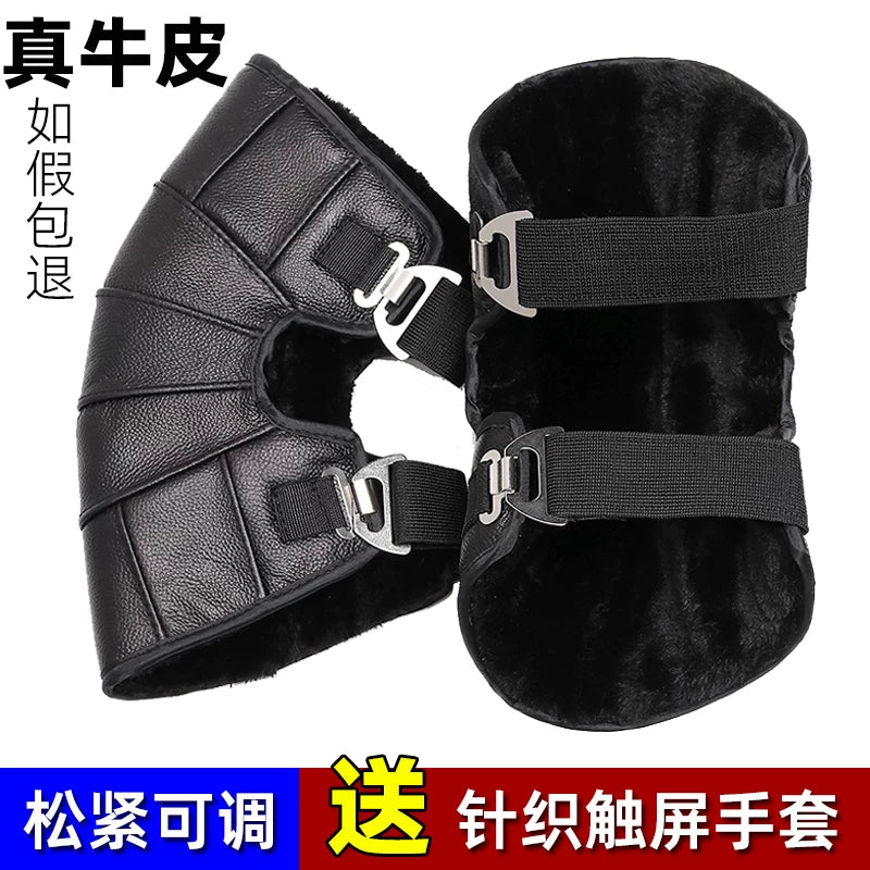 Winter/Summer Genuine Leather Motorcycle Knee Pads - Windproof, Cold-Proof, Warm Riding Gear for Men and Women