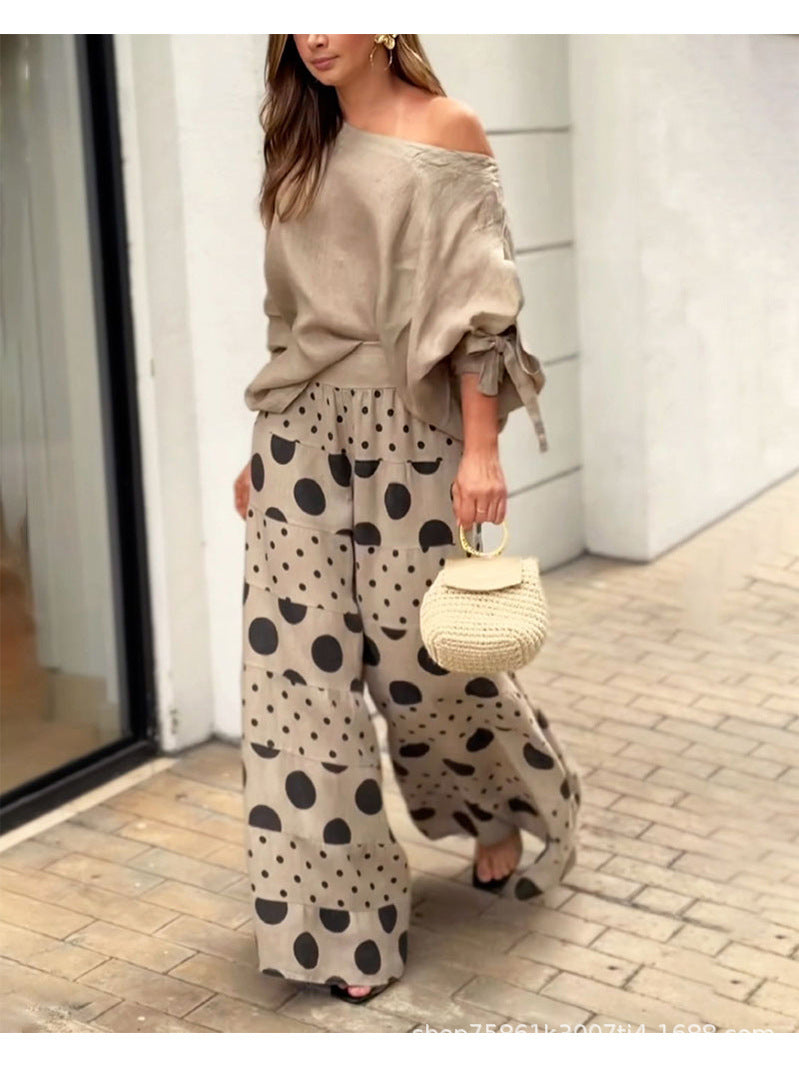 Women's Casual Printed Two-Piece Outfit with Top and Pants