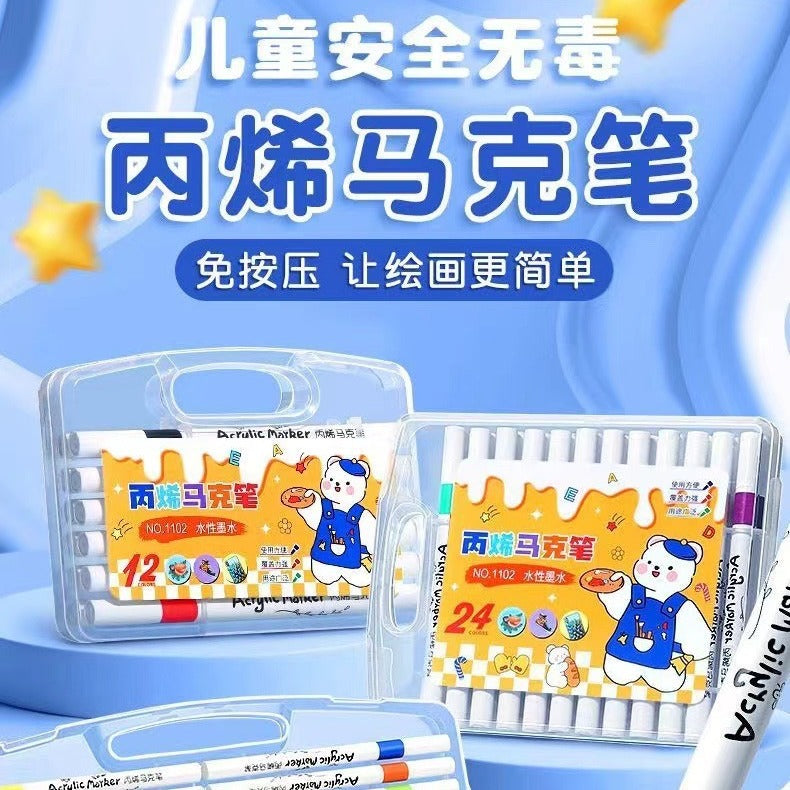 Kids Acrylic Marker Pens Set, Water-based, Waterproof, Opaque, Blendable for Art and School