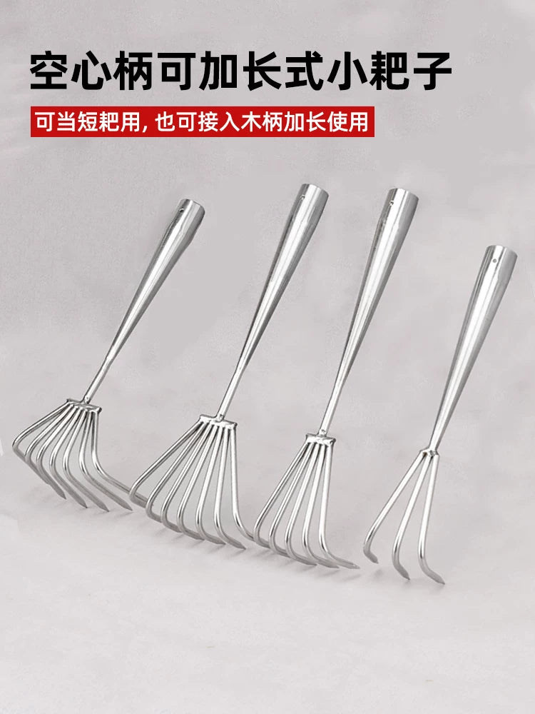 Stainless Steel Hand Rake for Gardening and Clam Digging, 3-7 Tine Options, Optional Handle