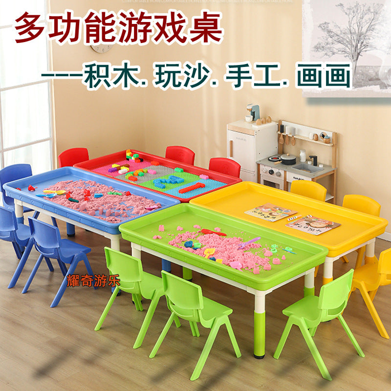 Kids Multi-functional Building Block Activity Table with Storage, Height Adjustable Educational Play Table for Sand and Water