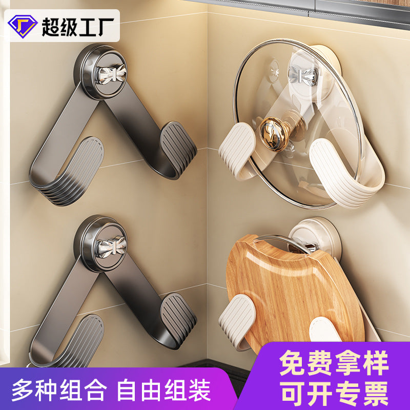 Adjustable Suction Cup Pot Lid Holder, Universal Anti-Roll Stable No-Drill Kitchen Organizer Rack