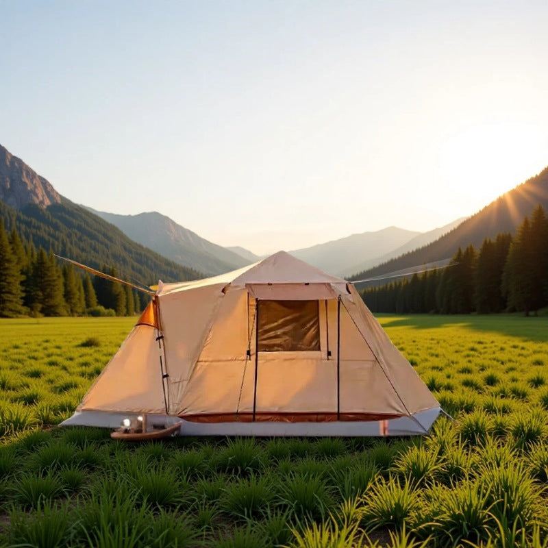Family Outdoor Camping Tunnel Tent - Waterproof, Sun Protection, Double Layer, Portable, Automatic Setup