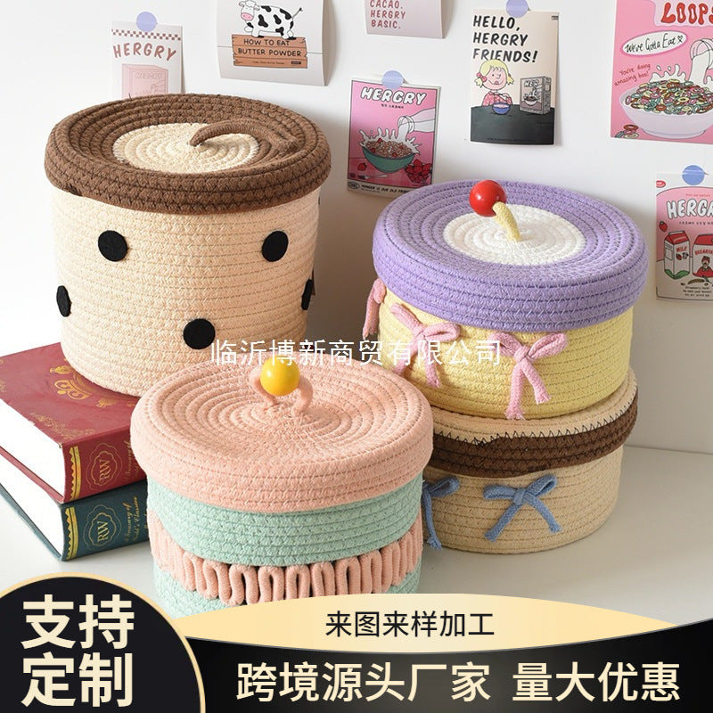 Hand-Woven Storage Basket with Lid for Home Organization