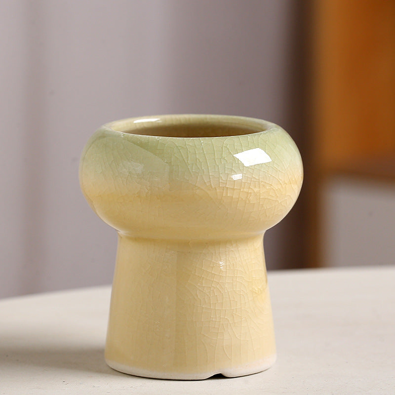 Mini Mushroom Ceramic Succulent Planter Pot with Crackle Glaze, Breathable Thumb Pot for Small Plants