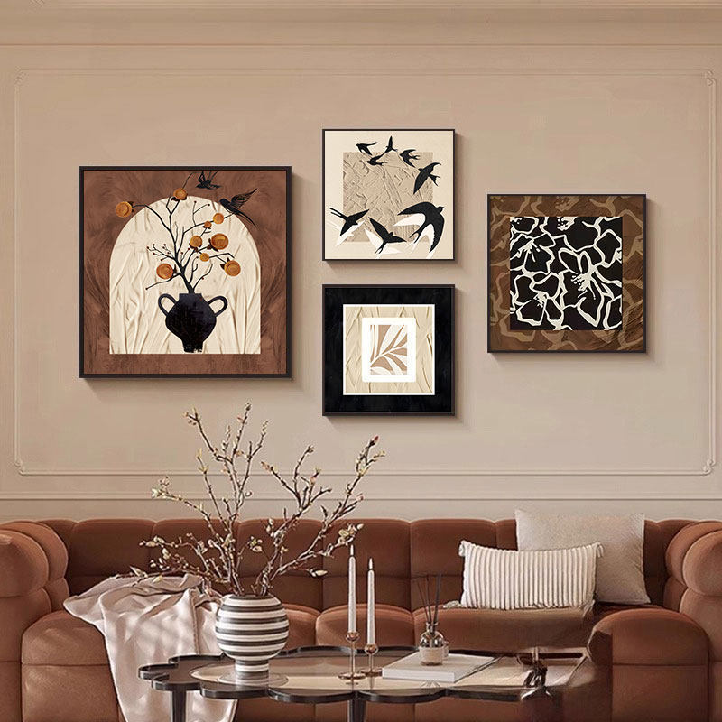 Vintage French Abstract Wall Art Set for Living Room and Dining Room, 4-Piece Sofa Background Decor