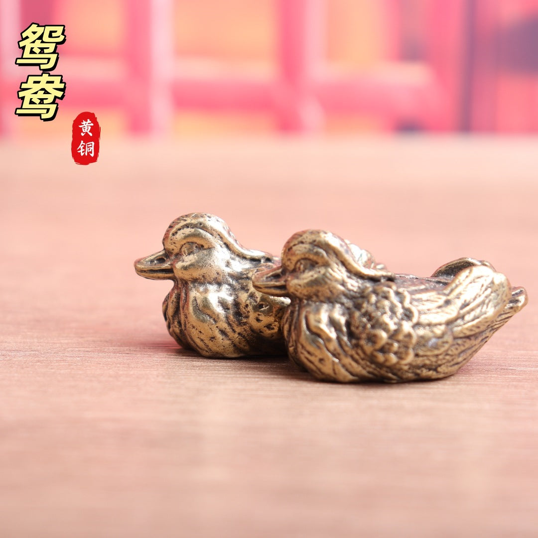 Solid Brass Mandarin Duck Couple Figurine for Home Office Decor