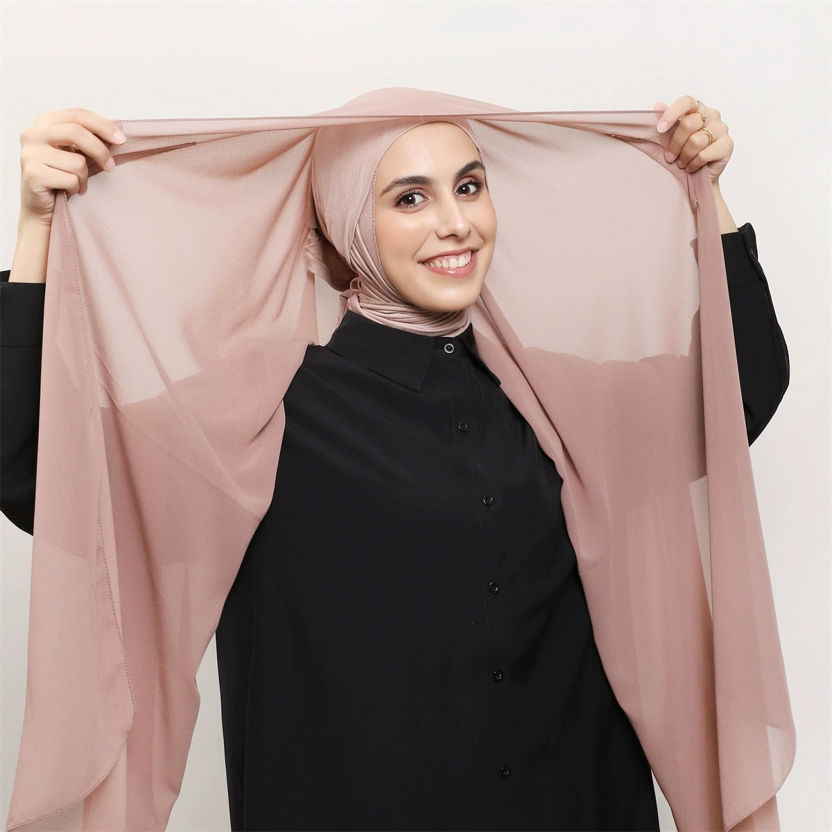Chiffon Instant Hijab with Matching Elastic Underscarf and Magnetic Clasp