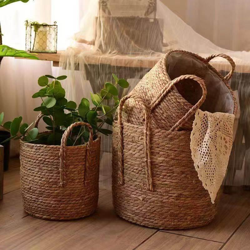 Handwoven Bamboo Wicker Storage Basket Nordic Style Flower Basket Large Capacity Floor Decor