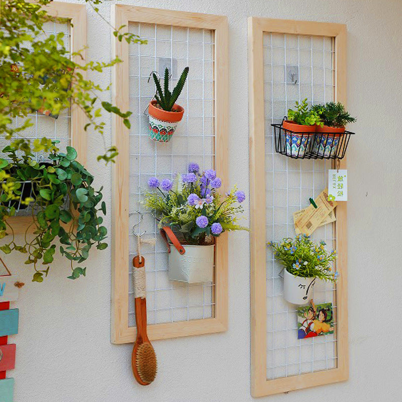 Wall-Mounted Wooden Grid Trellis for Balcony Plants & Decor