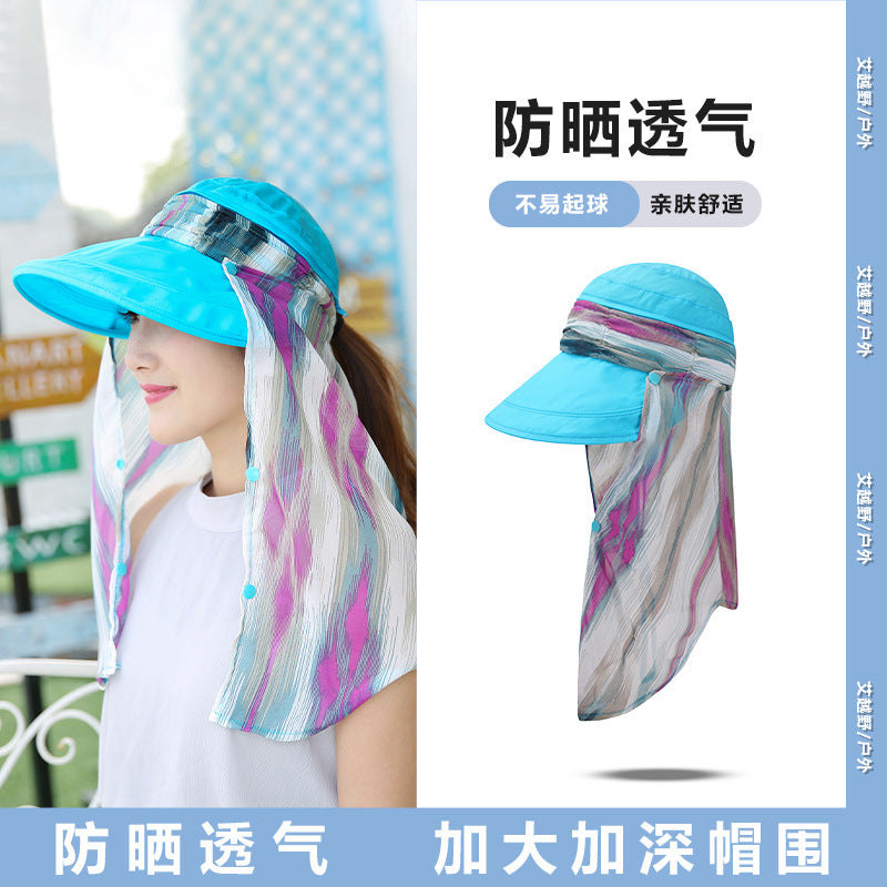 Women's Ice Silk Sun Protection Shawl Hat with Empty Top and Cooling Feel for Outdoor Activities