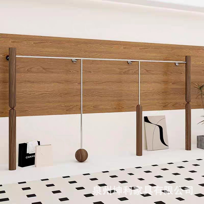 Garment Display Rack Stainless Steel with Wood Grain Wall-Mounted Clothing Store Display Shelf