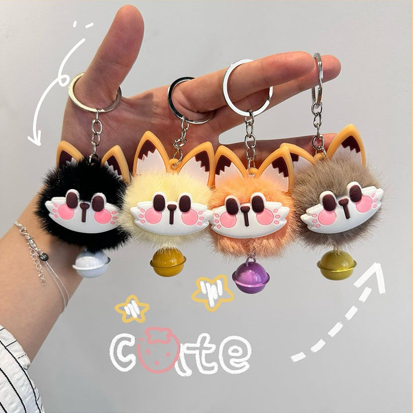 Lucky Cat Faux Rabbit Fur Keychain Pendant for Bags and Keys