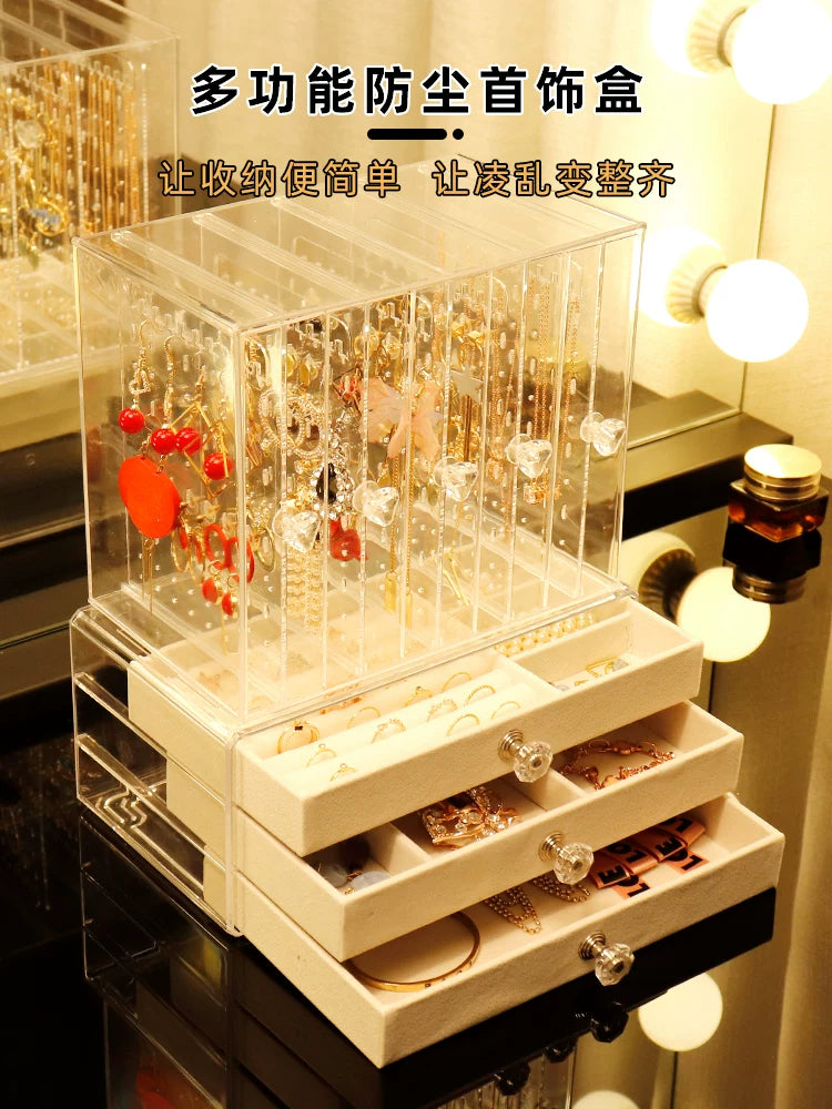 Large Capacity Jewelry Organizer Box for Earrings Necklaces Bracelets Rings, Desktop Vanity Display Storage Case