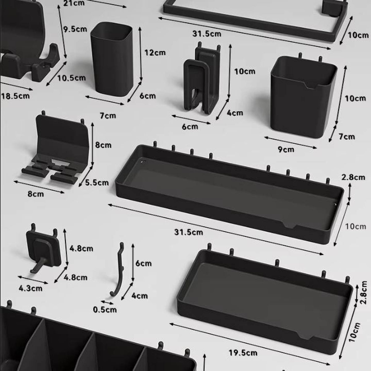 Pegboard Accessories for 6mm Holes, 30mm Hole Spacing - Hooks, Bins, Phone Holder